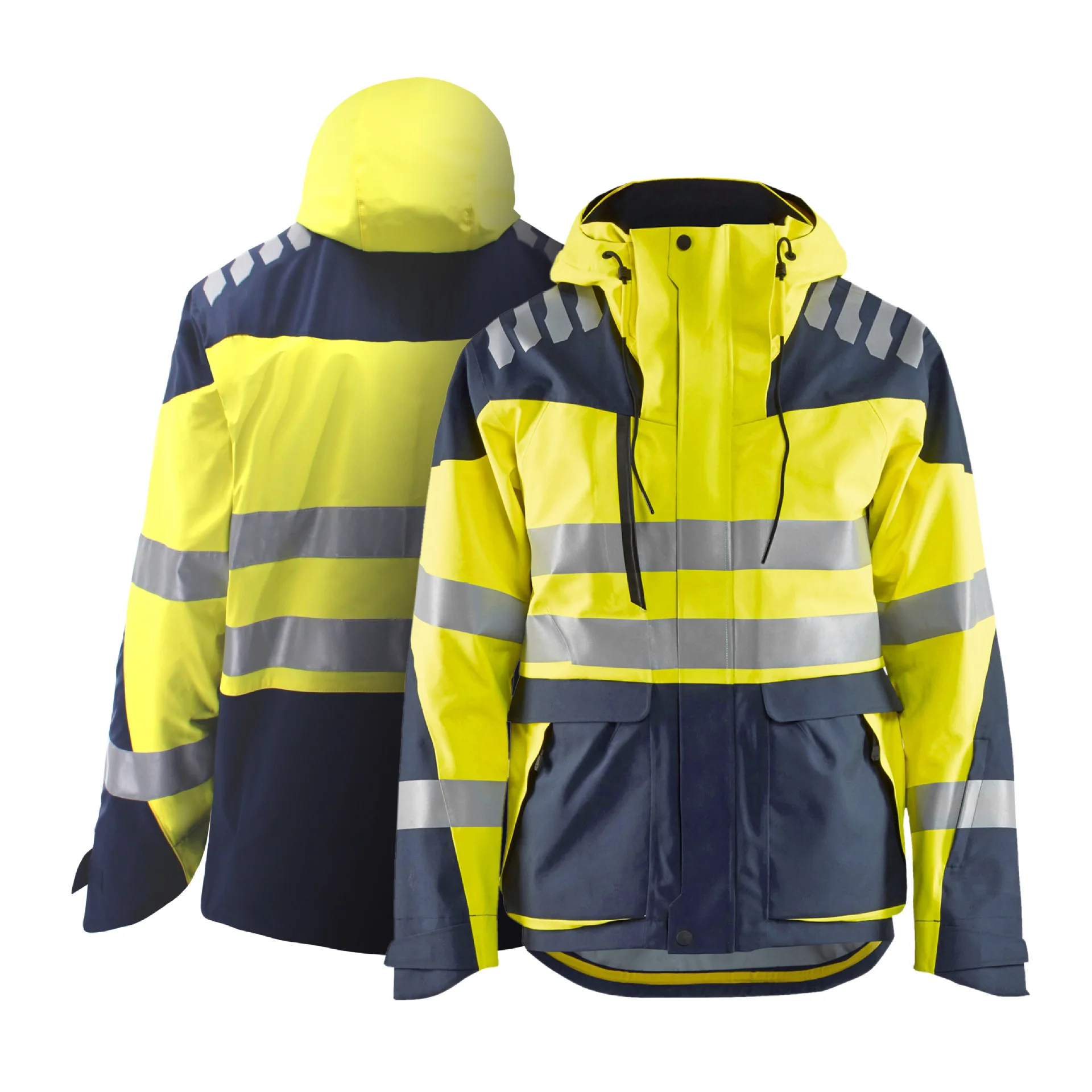 

High Reflective Jacket Zip Hooded Jackets with Removable Fleece Linner Two Tone Work Jacket Reflector Hi Vis Winter Jacket