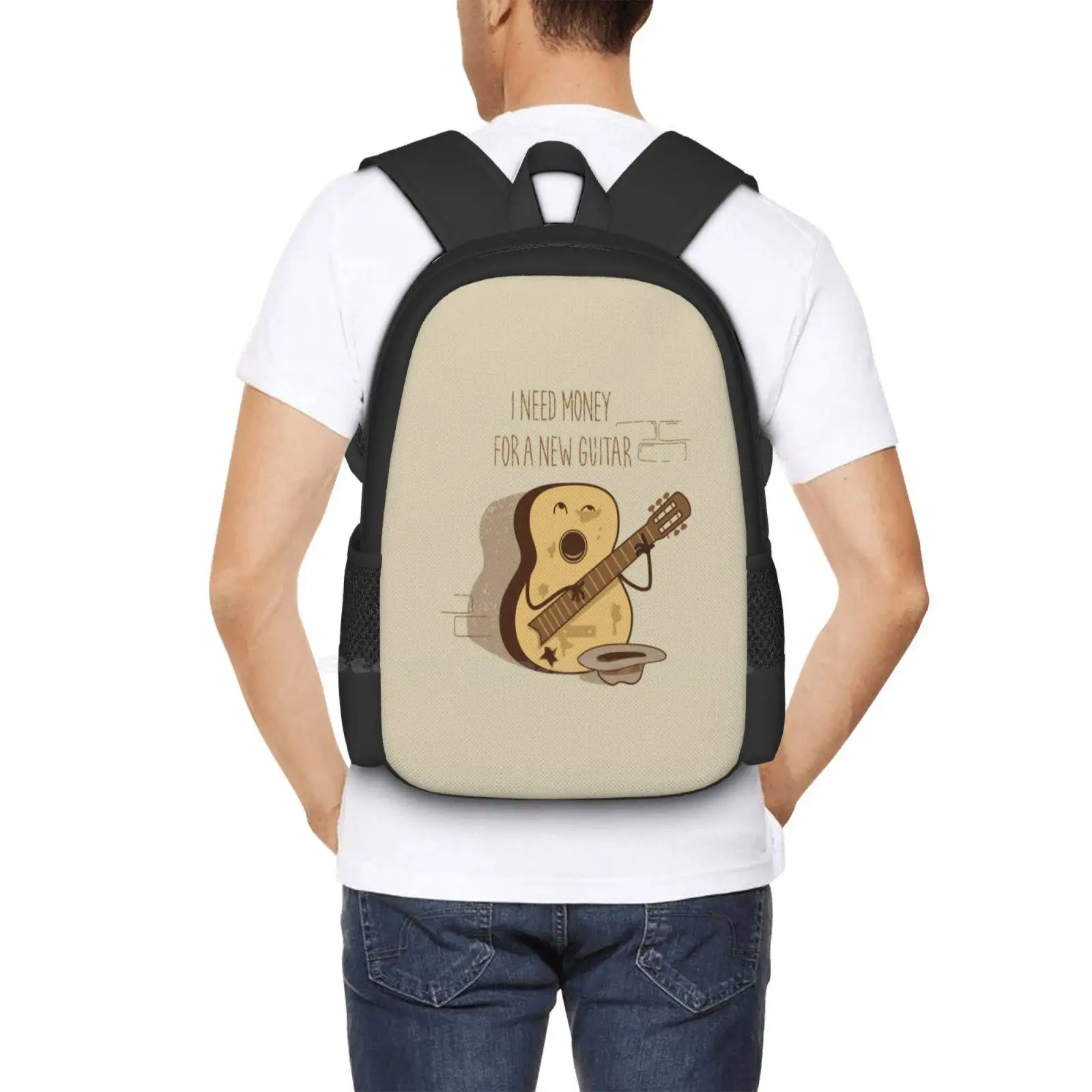 Mochila escolar con diseño de patrón de moda para guitarra, bolso de viaje para ordenador portátil, guitarra, dinero, Humor, canción, Gotoupart, Go To Up Art Busker, nuevo