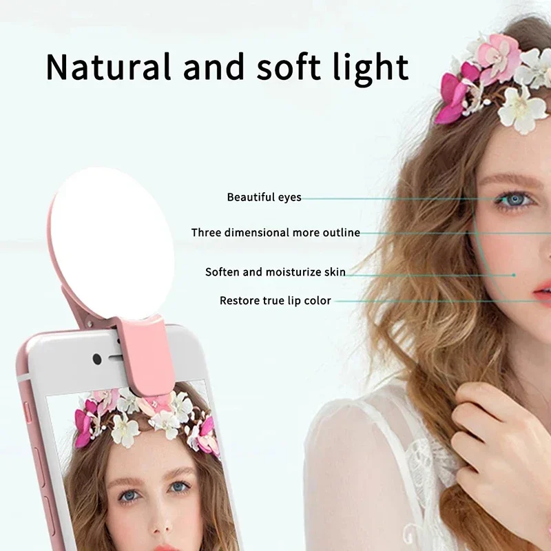 【Fast Ship】Portable Mini Selfie Ring Light 3 Lights Fill Light USB Rechargeable Clip Mobile Phone Fill Lamp For Phone Tablets