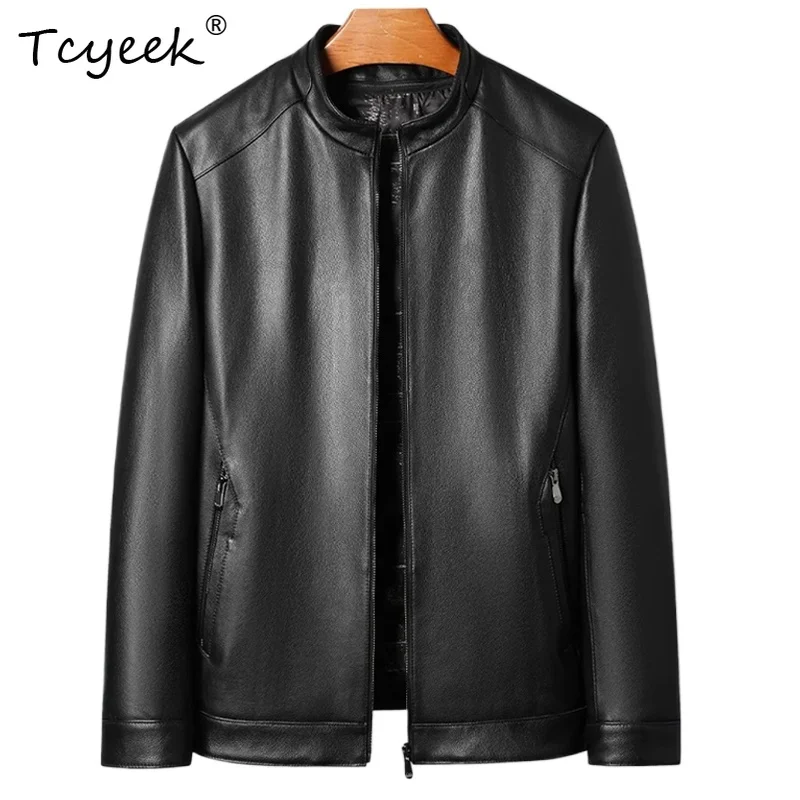 

Tcyeek Top Layer Cowskin Spring Autumn Trendy Stand Collar Black Short Men's Genuine Leather Jacket Chaqueta Cuero Hombre 가죽 자켓