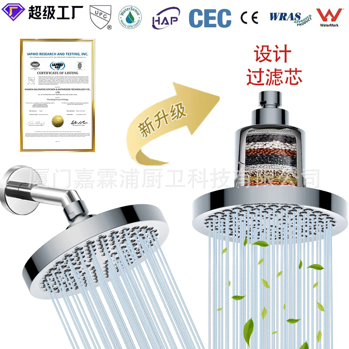 

Cross-border Hot-selling 6-inch ABS Pressurized ，Top Spray, Europe, America and Foreign Trade Bathroom Shower Head
