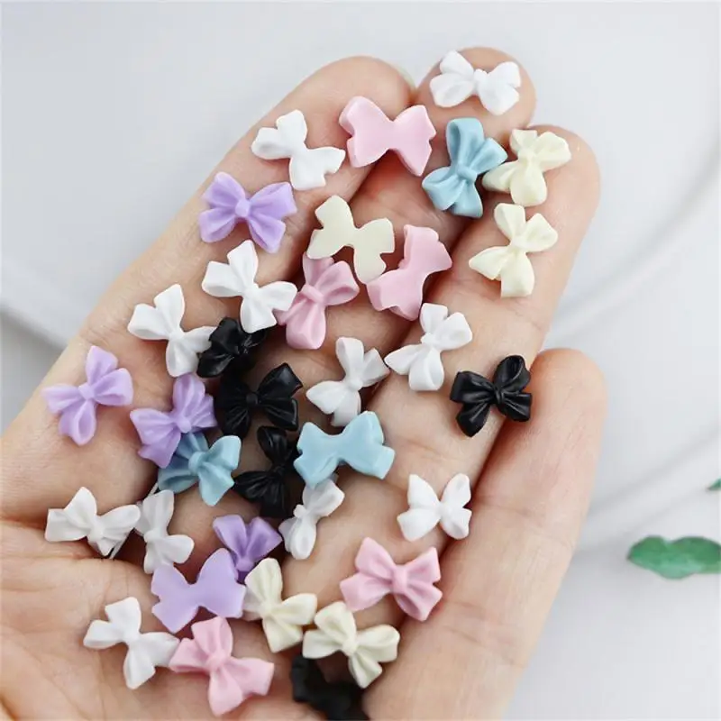 1~15PCS Kawaii Bow Nail Charms Korean Manicure Design Decorations White Beige Resin Rhinestone Nail Art Supplies Parts