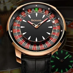 RICHARD V2 Mechanical Watch Rotating Dial Las Vegas Roulette Desktop Theme Automatic Watch Men's Diamond Luminous Hands