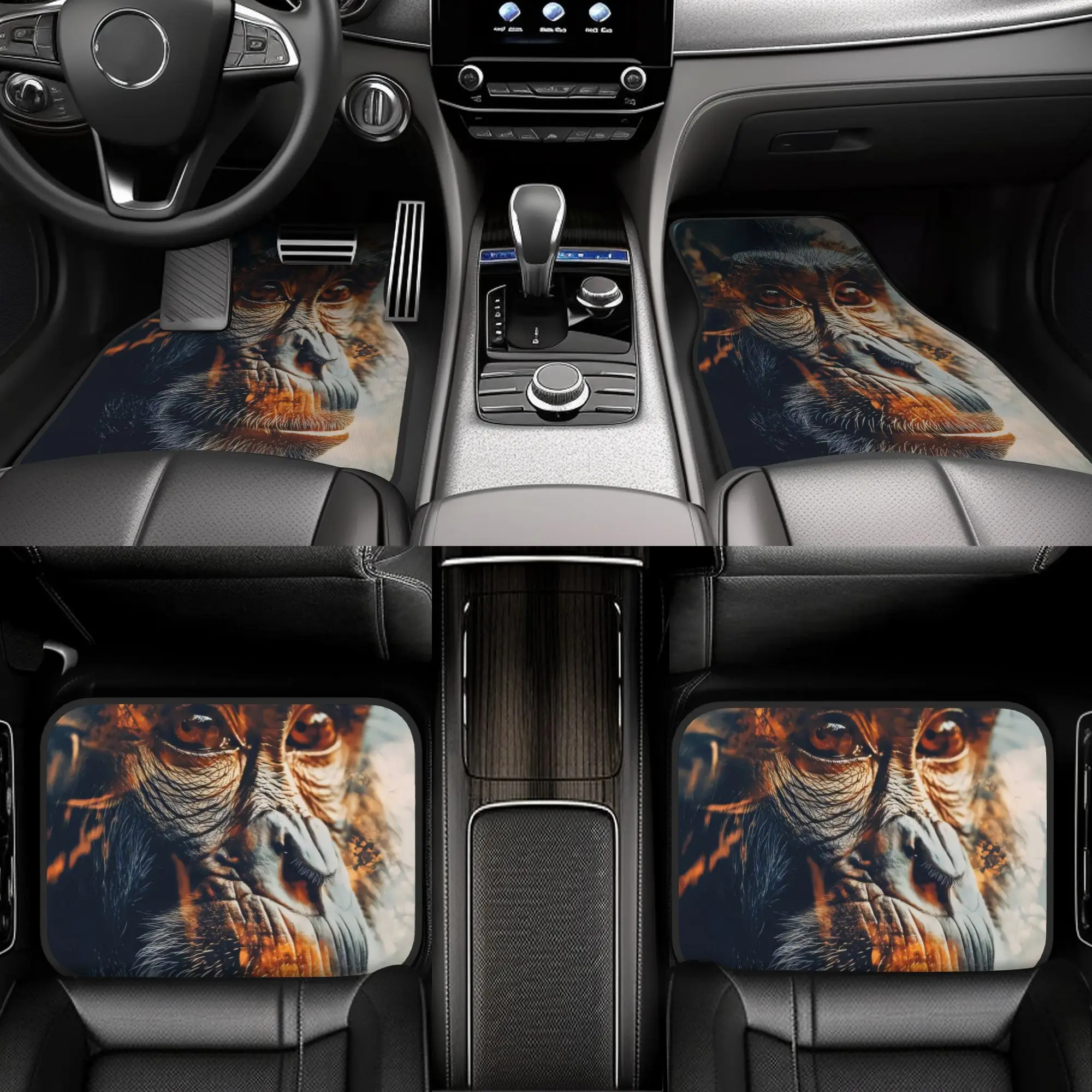 4pcs There Is A Monkey That Is Sitting On The Ground Looking At The Camera Pattern Universal Car Floor Mats - Polyester Material