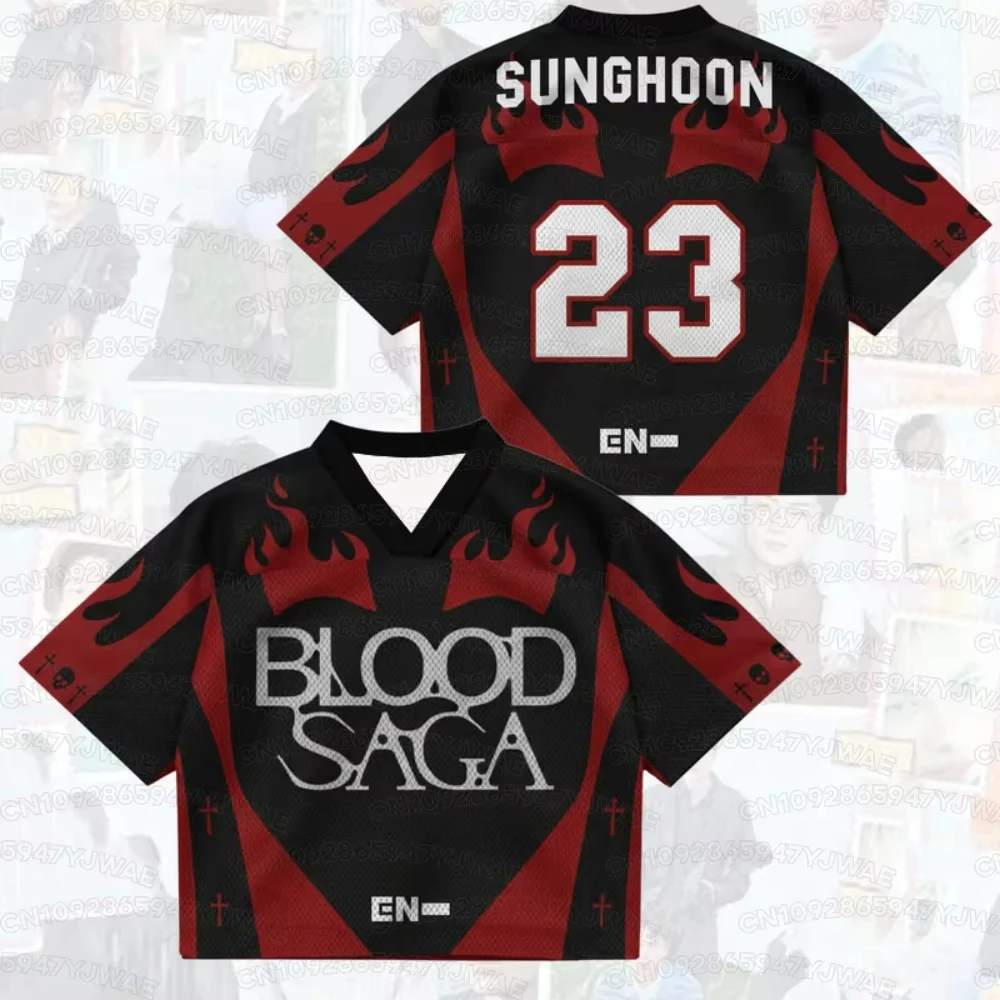 Sommer Herren Damen SUNGHOON 3D-Druck Grafik Kurzarm Casual Enhypen Blood Saga World Tour T-Shirt Fan-Geschenke