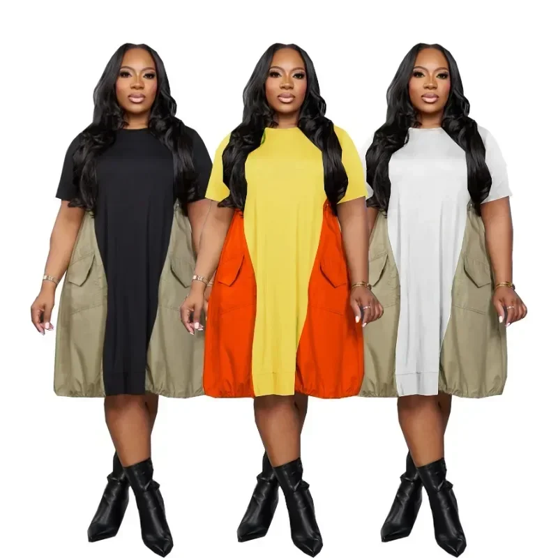 

Customized 2025 L-5XL Plus Size Clothes Dresses Women Robes Summer Short Sleeve Street Style Casual 3XL 4XL Big Size Midi Dress