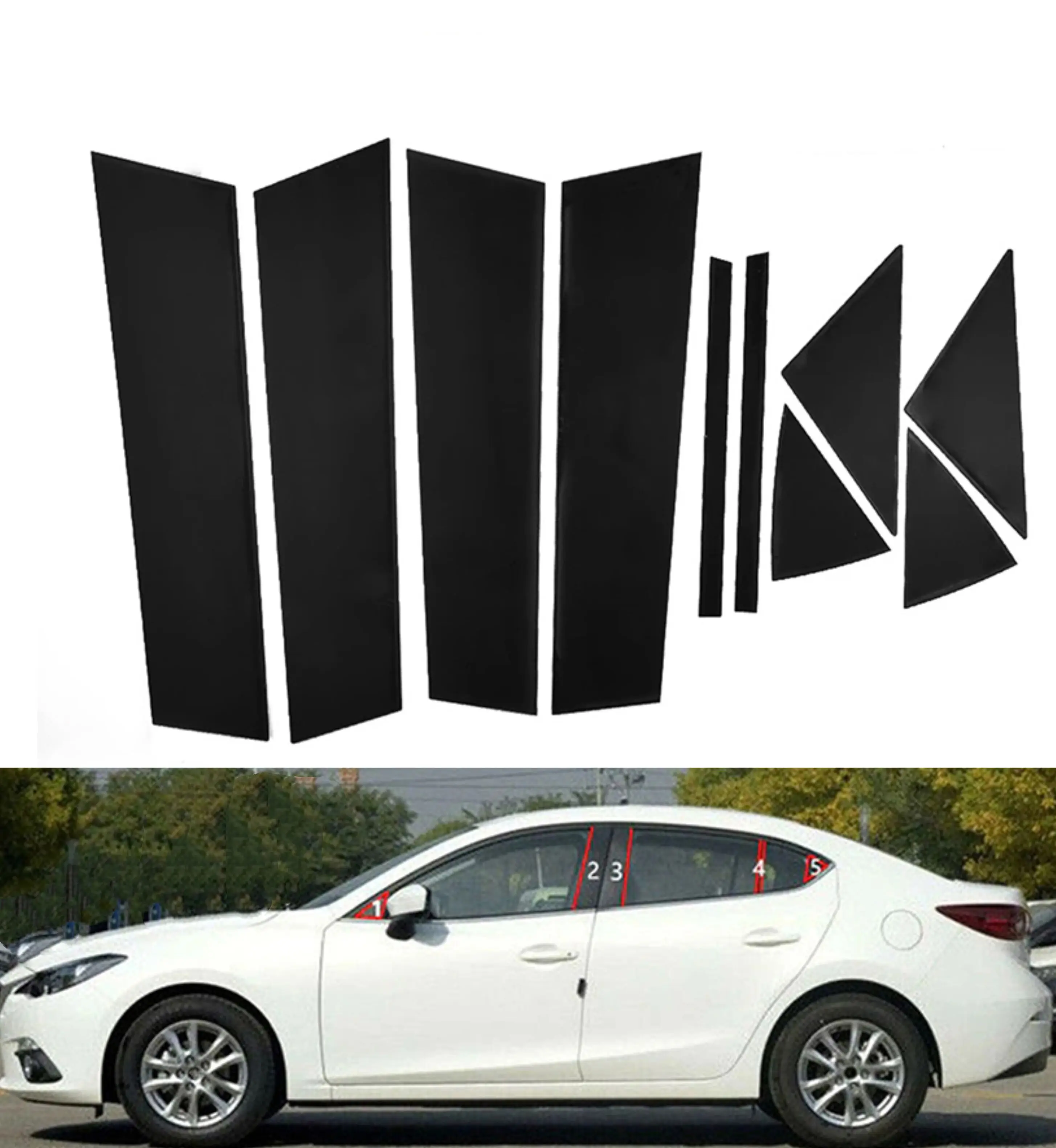 

Gloss Black Pillar Posts Fit For Mazda 3/Axela 2014-2018 Door Side Panel Moulding Decor Window Trim Sticker Cover