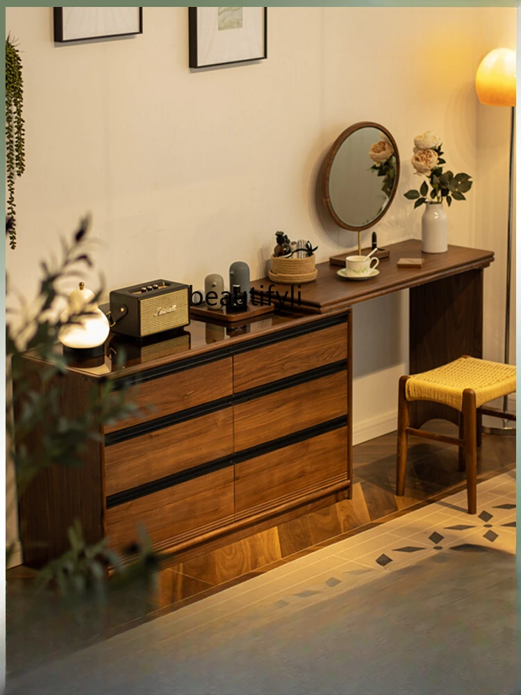 Dresser Chest of Drawers Integrated Black Walnut Solid Wood Bedroom Chest of Six Drawers Locker Chest of Drawer