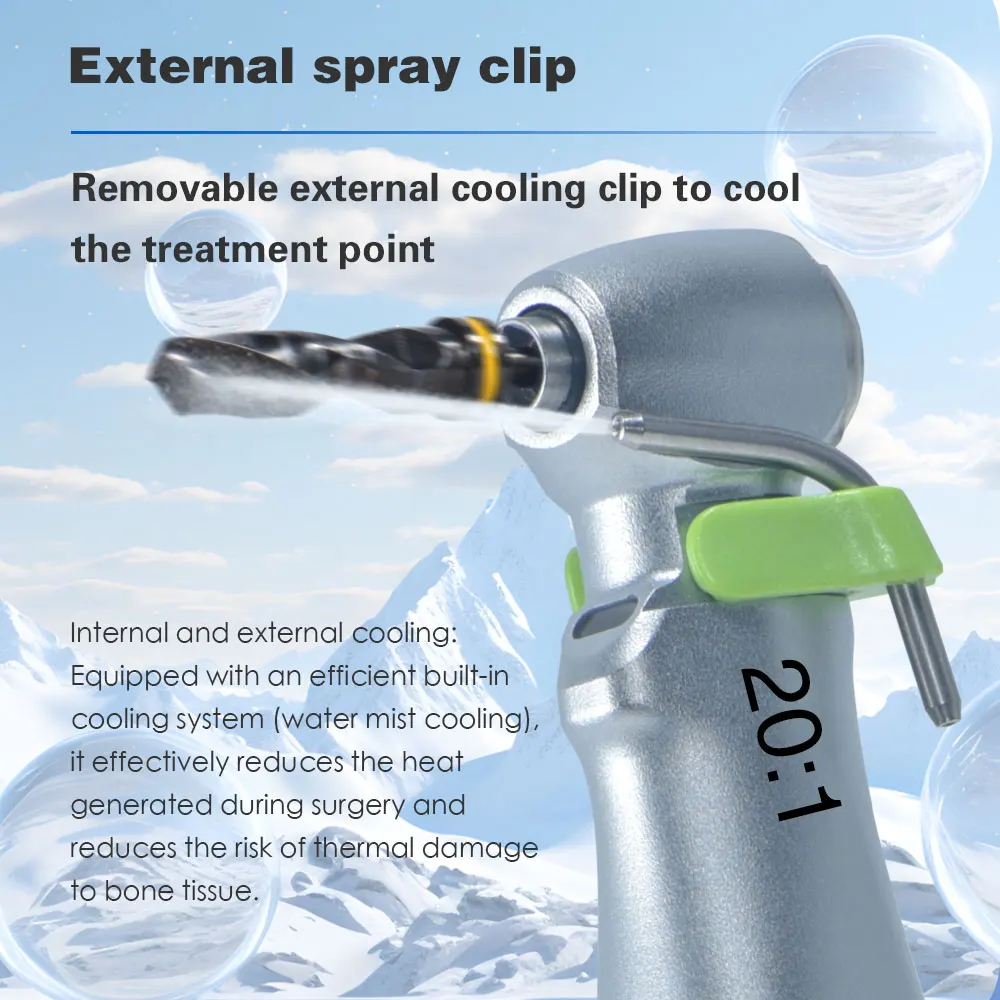 XND Dental 20:1 Reduction Speed Implant Surgery Contra Angle Handpiece with Fiber Optic E-type Connect Drill for Implant Motor