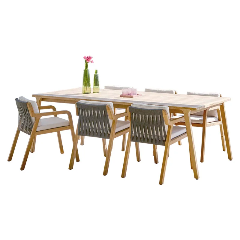 

gj-Outdoor Table and Chair Courtyard Villa Solid Wood Rattan Combination Balcony Teak Rattan Outdoor Leisure Garden Furniture&