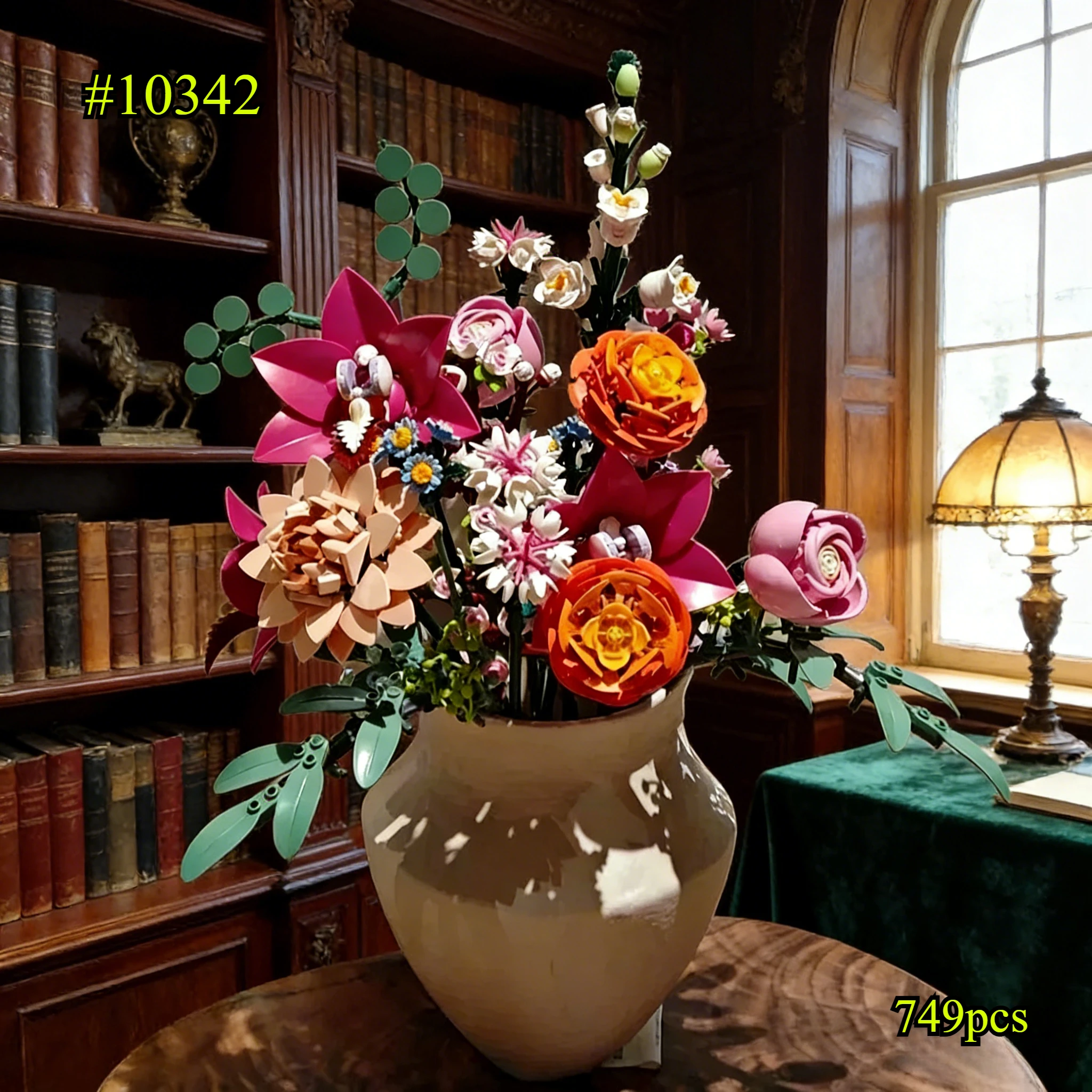 Bloques de Construcción Románticos con Flores Rosadas, 10342, Compatibles con Piezas Lego, Ideales para Regalos de Navidad, 749 Piezas