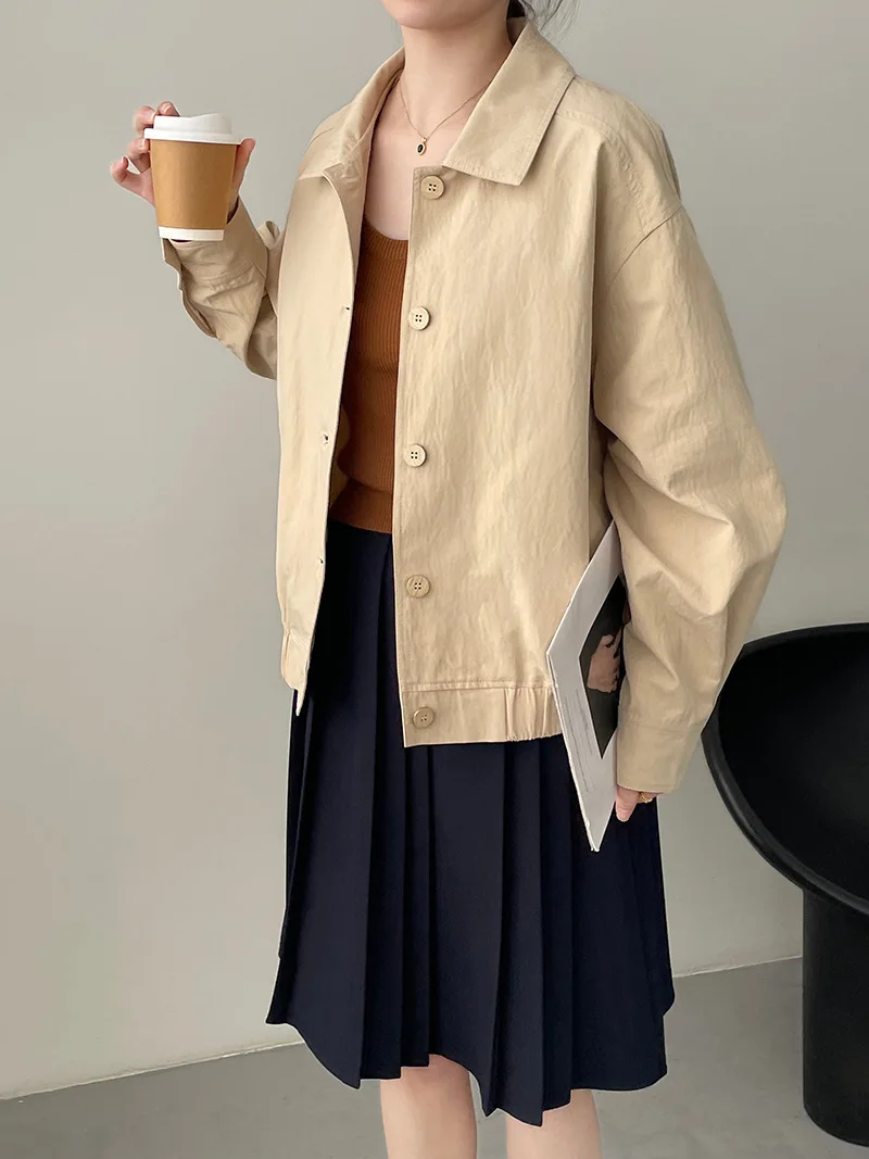 

Brown Trench Coat Woman Tender Asymmetrical Grommet Frilled Water-Repellent Arts Asymmetric Egirl Double-Side Minimalism Line