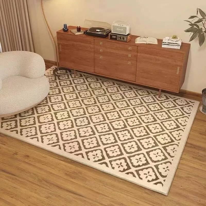 Living Room Carpet Soft Comfortable Loop Pile Floor Mat Large Size French Retro Geometric Pattern Bedroom Rug Home Decor Rugs