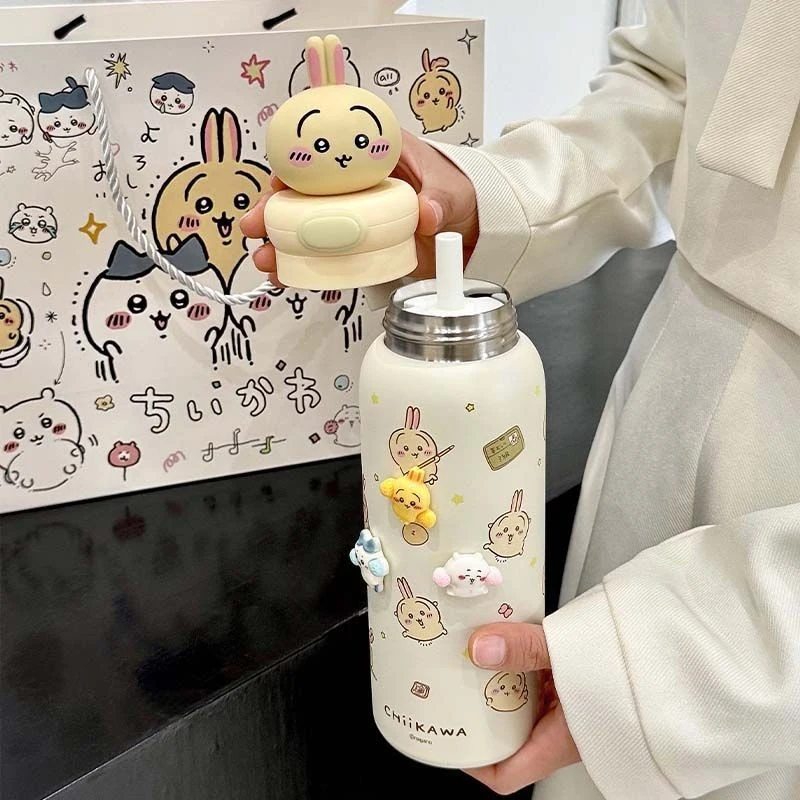 Kawaii Chiikawa Water Bottle Cute Insulated Tumbler with 3D Usagi and Chiikawa Topper Perfect for Daily Use view 5