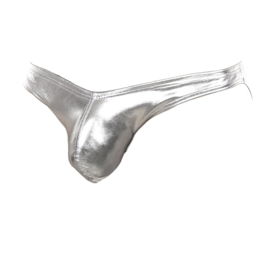 

Nightclub Performance Men's Silvery Patent Leather Underwear Wildly Sexy U Convex Pouch Gay Panties Bulge Briefs Lingerie Hot