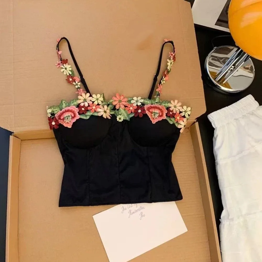 

Fashion Spicy Girl Style Flower Camisole Sleeveless Y2K Flower Crop Top Slim Fit Sweet Women Cami Top Summer