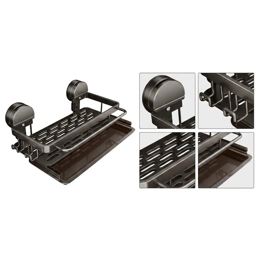 Kitchen Sponge Holder Aluminum Wall Mount with Removable Drip Tray No Drill Required 31x13x6cm Gray White Options