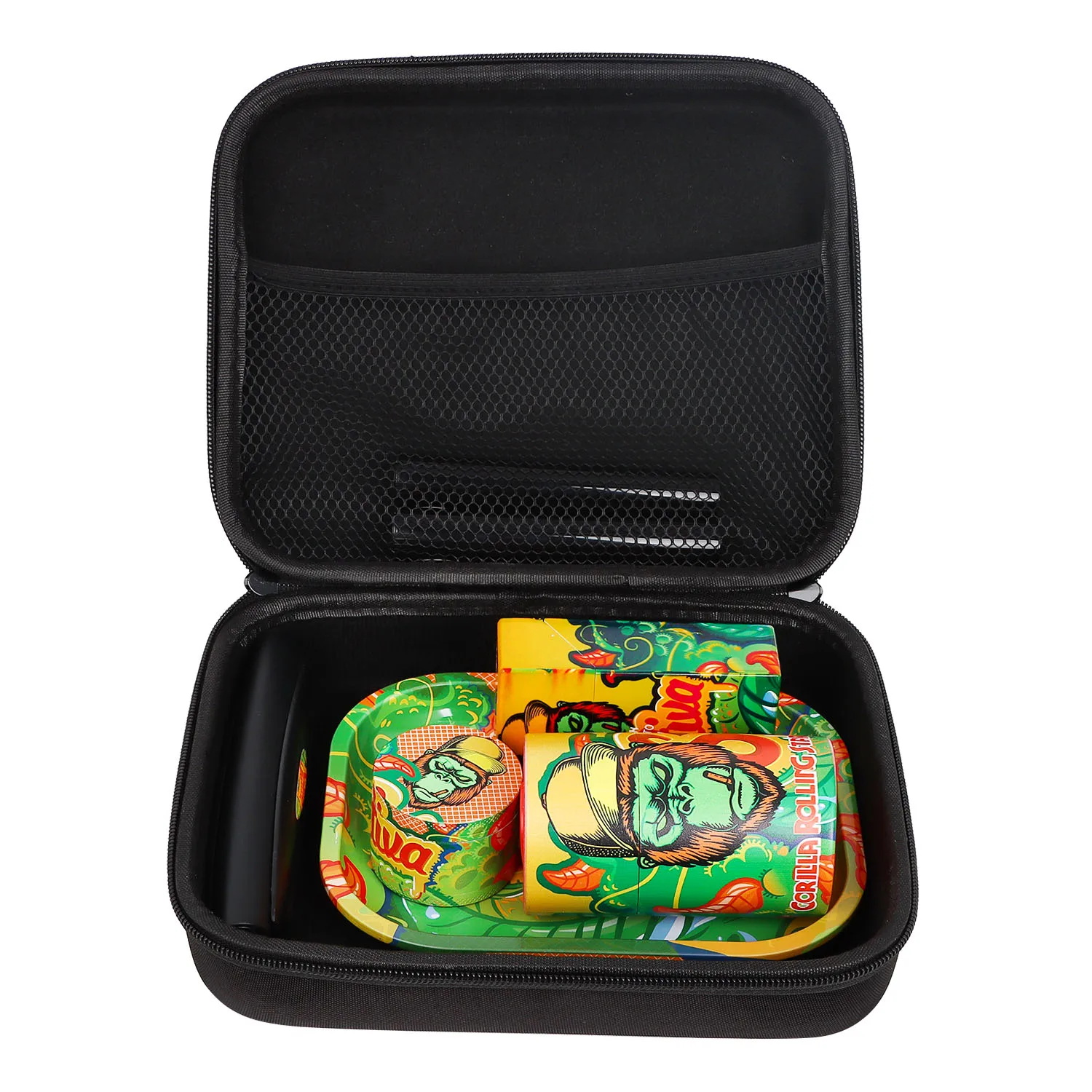 Gorilla Smoking Tobacco Kit Set Rolling Tray Airtight Herb Container Zinc Alloy Smoke Grinder Herbal King Size Roller Machine