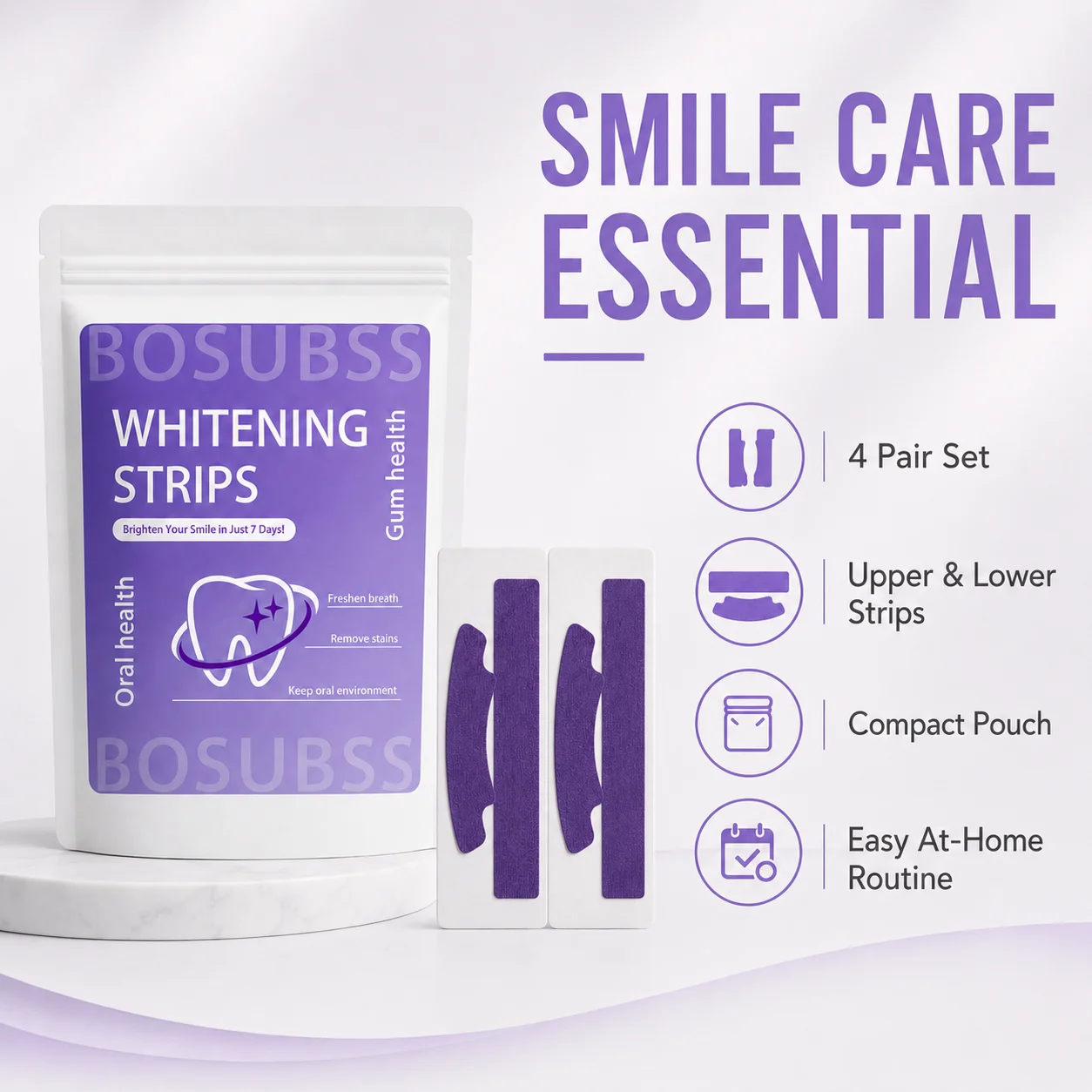 4 Pairs Smile Care Strips, Upper & Lower Tooth Strip Set, Easy At-Home Routine, Compact Pouch For Daily Use view 5