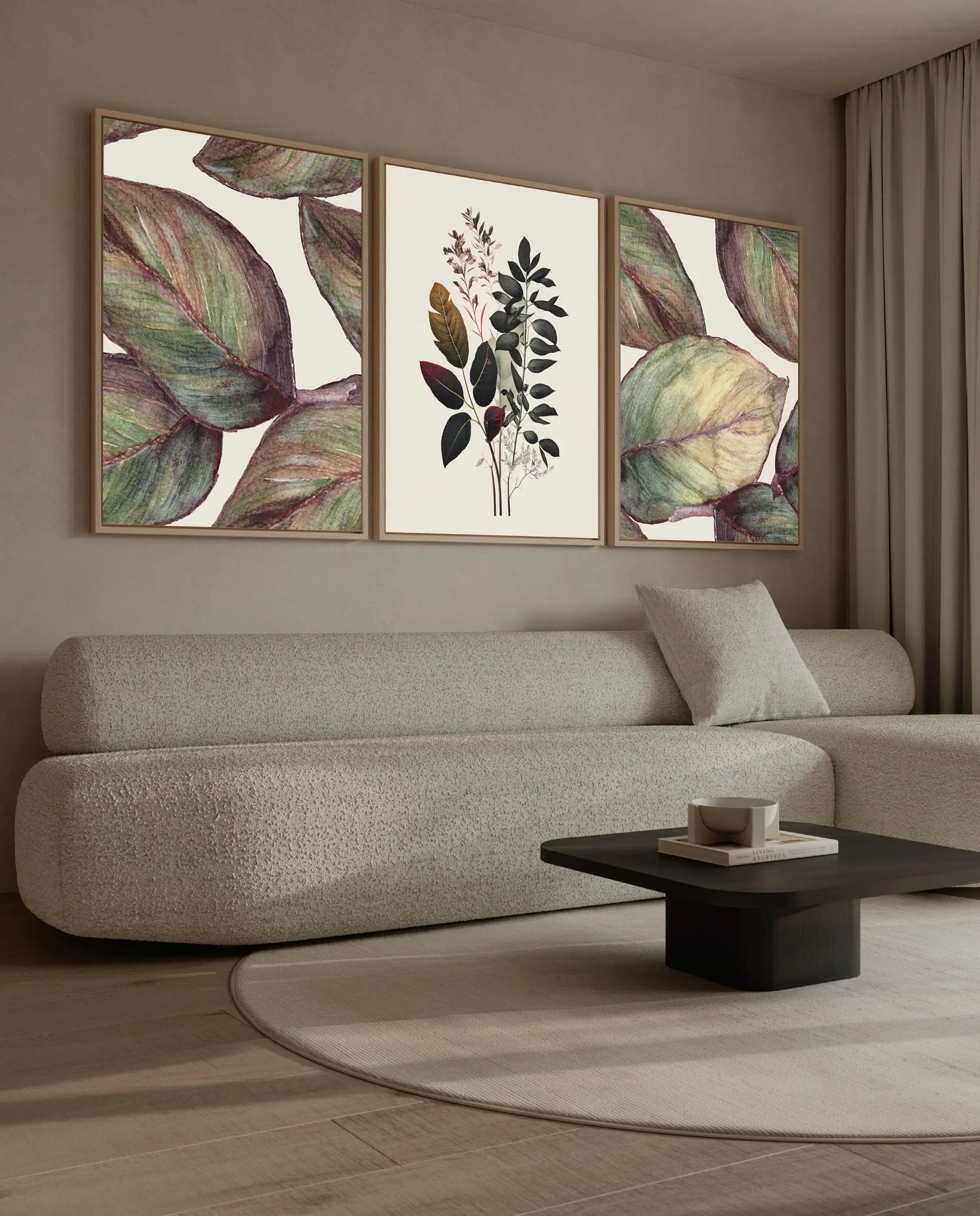 3pcs frameless Canvas Painting Minimalist Botanical Canvas Prints, Natural Plant & Flower Posters, Elegant Wall Art for Living R