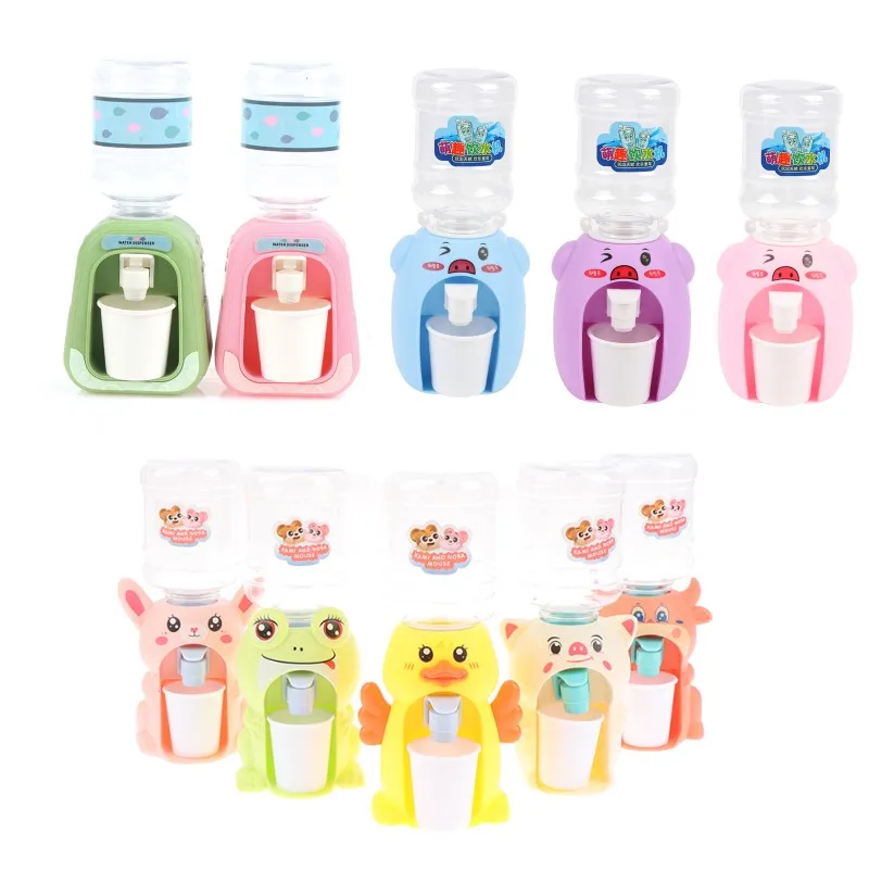 1PC Mini Water Dispenser Children Kids Gift Cute Cold/Warm Water Juice Milk Drinking Fountain Simulation Cartoon Pig Kitchen Toy