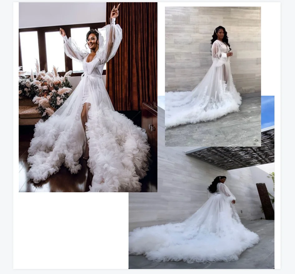 

White Women Pregnant Wedding Prom Dress For Photo Shoot Maternity Bridal Evening Gown Tiered Tulle Full Sleeves Customized Robe