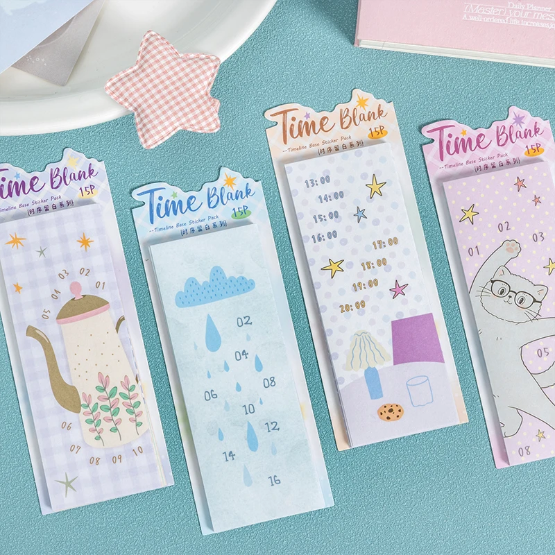 

15Pcs Timeline Primer Sticker Pack Time Series Cute Cartoon Account DIY Decoration Collage Material Stickers