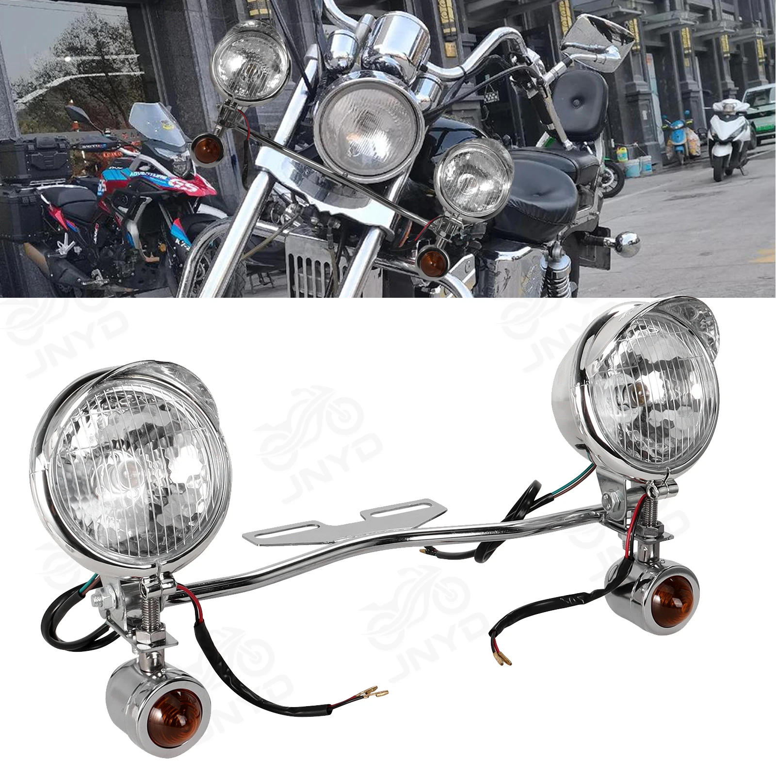 Chrome Motorcycle LED Passing Turn Signal Driving Fog Spot Light Bar For Harley Touring Honda Yamaha Kawasaki Suzuki