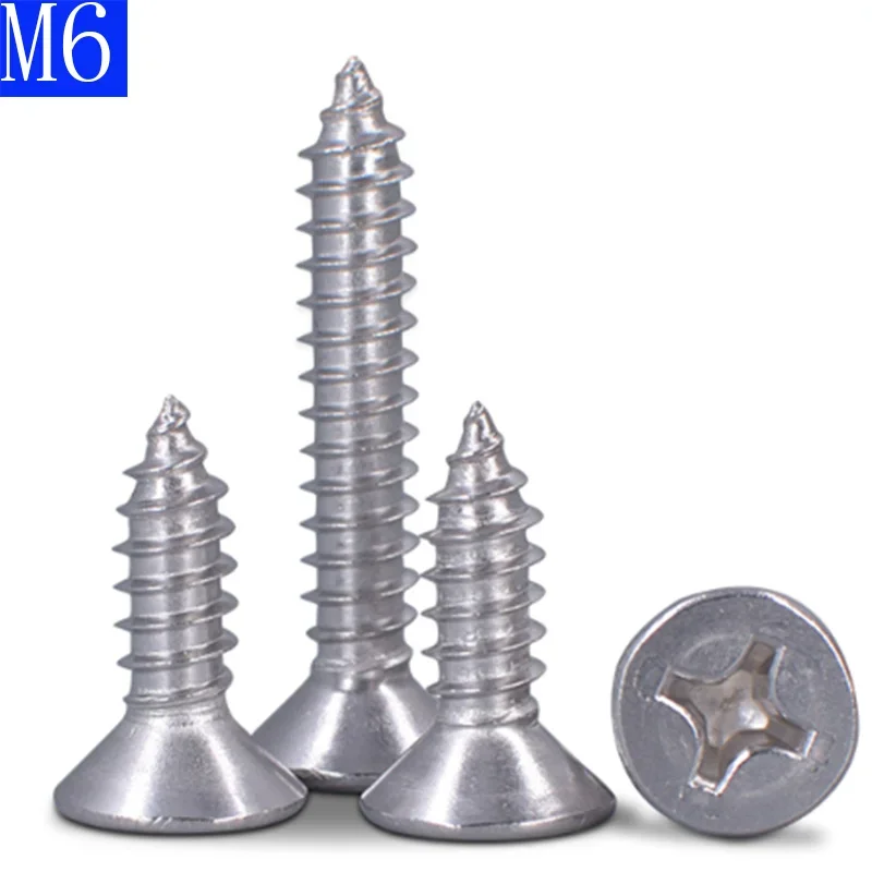 M6 304 Stainless Steel Flat Head Phillips Self Tapping Screws  Wood Screws GB 846  DIN 7982