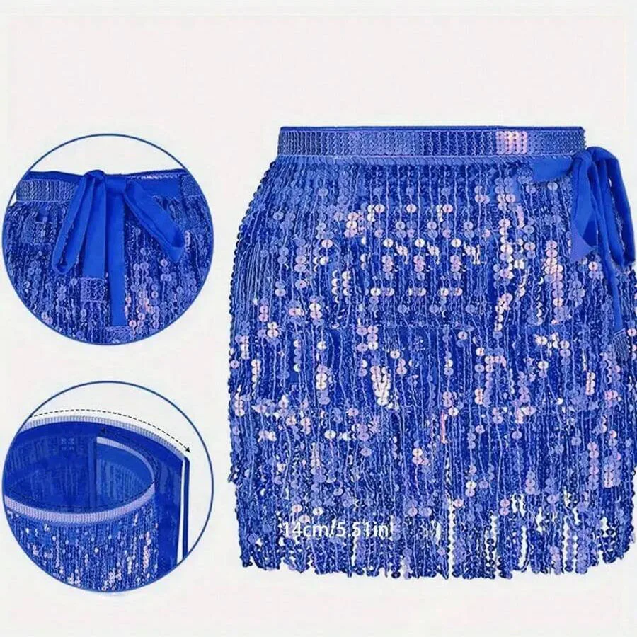 1pcs Belly Dance Waist Chain Chiffon Four-layer Sequin Belt Indian Dance Practice Performance Hip Scarf image 5