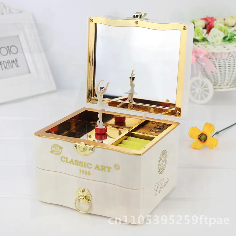 Ballet Girl Music Box Rotating Dancing Figure Jewelry Box White Red Plastic Gift for Girls Children's Birthday New Year