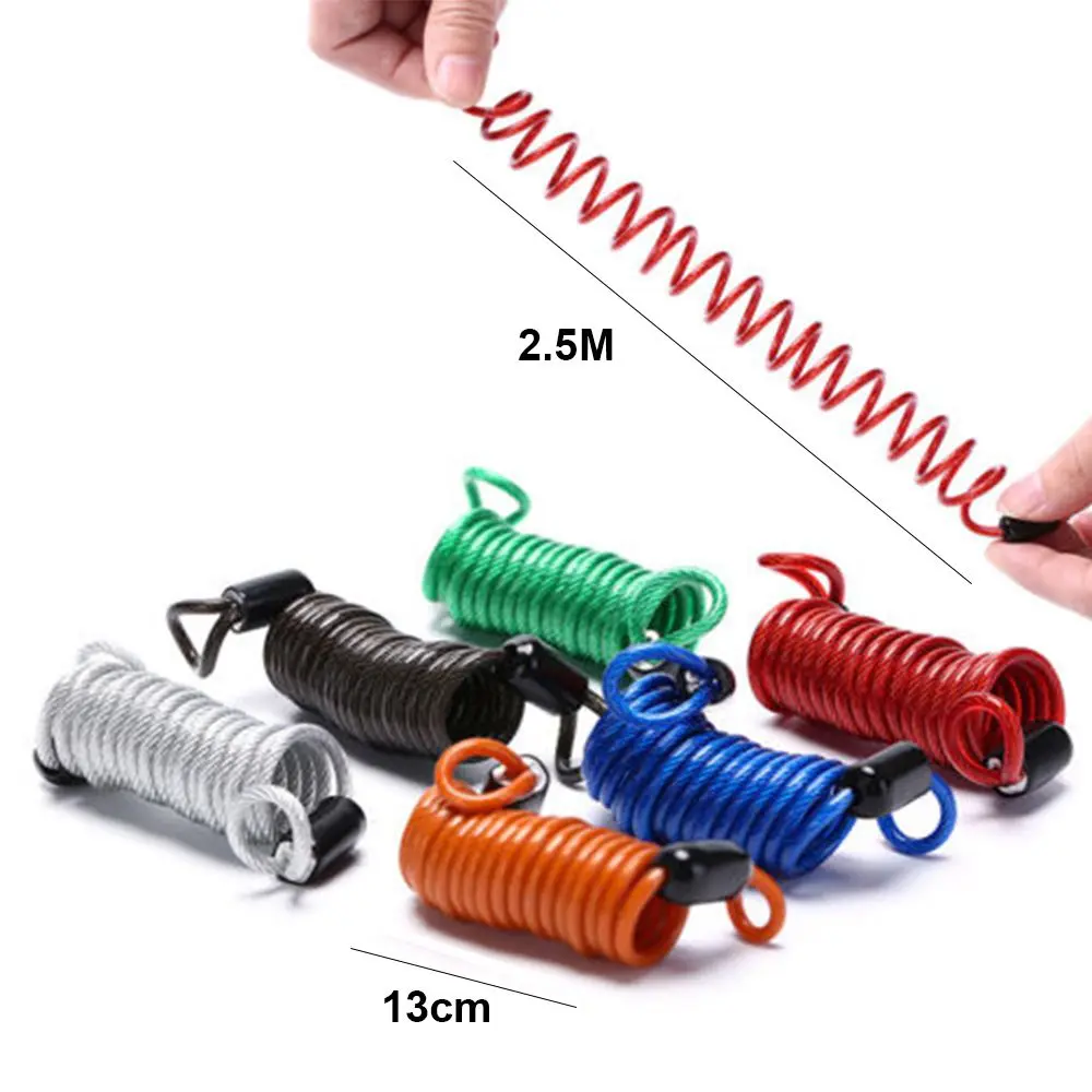 2.5m Steel Bold Spring Cable Motorcycle Bike Safety Disc Brake Anti-Theft Security Reminder Motorcycle Alarm Helmet Wire Rope