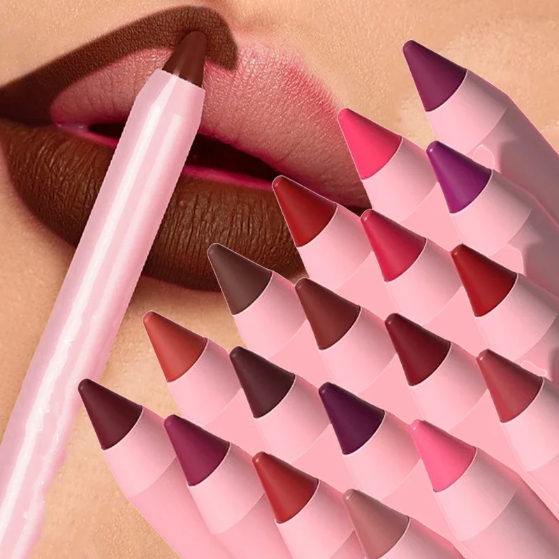 Lápis delineador labial nude marrom, 18 cores, contorno vermelho, maquiagem labial, à prova d'água, batom fosco, caneta lápis, contorno labial, cosméticos