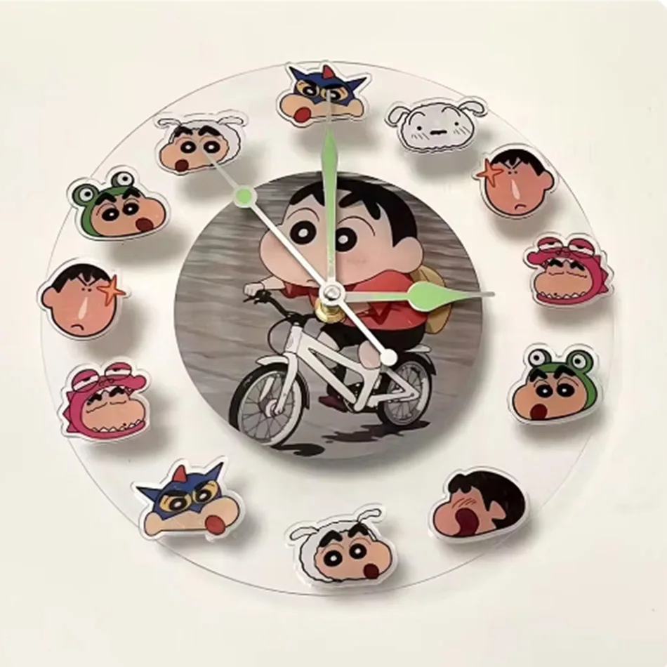 Kawaii Anime Crayon Shin-chan Acrylic Clock Cute Creative Simple Desktop Pendant House Decoration Wall Hanging Clock Gift