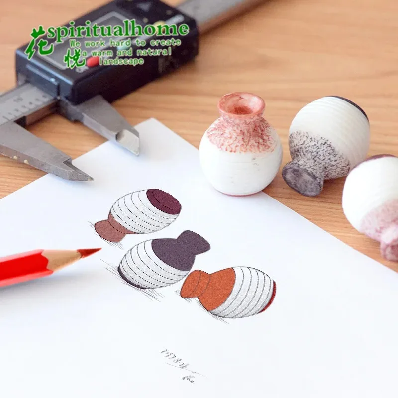 6Pcs Resin Decorations Imitation Ceramic Slim Mouth Mini Vases Creative Desktop Home Ornaments