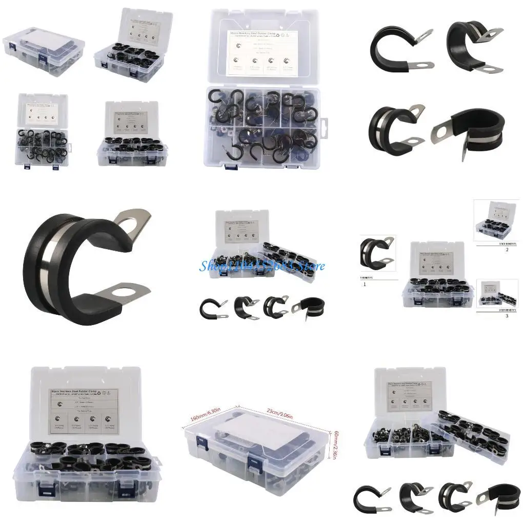 

Y6GD 60Pcs Cable Clamps Set Rubber Cushioned 304 Stainless Steel Hose Clamps Loop Clamps Pipe Clamps 1/4'' 5/16'' 3/8''