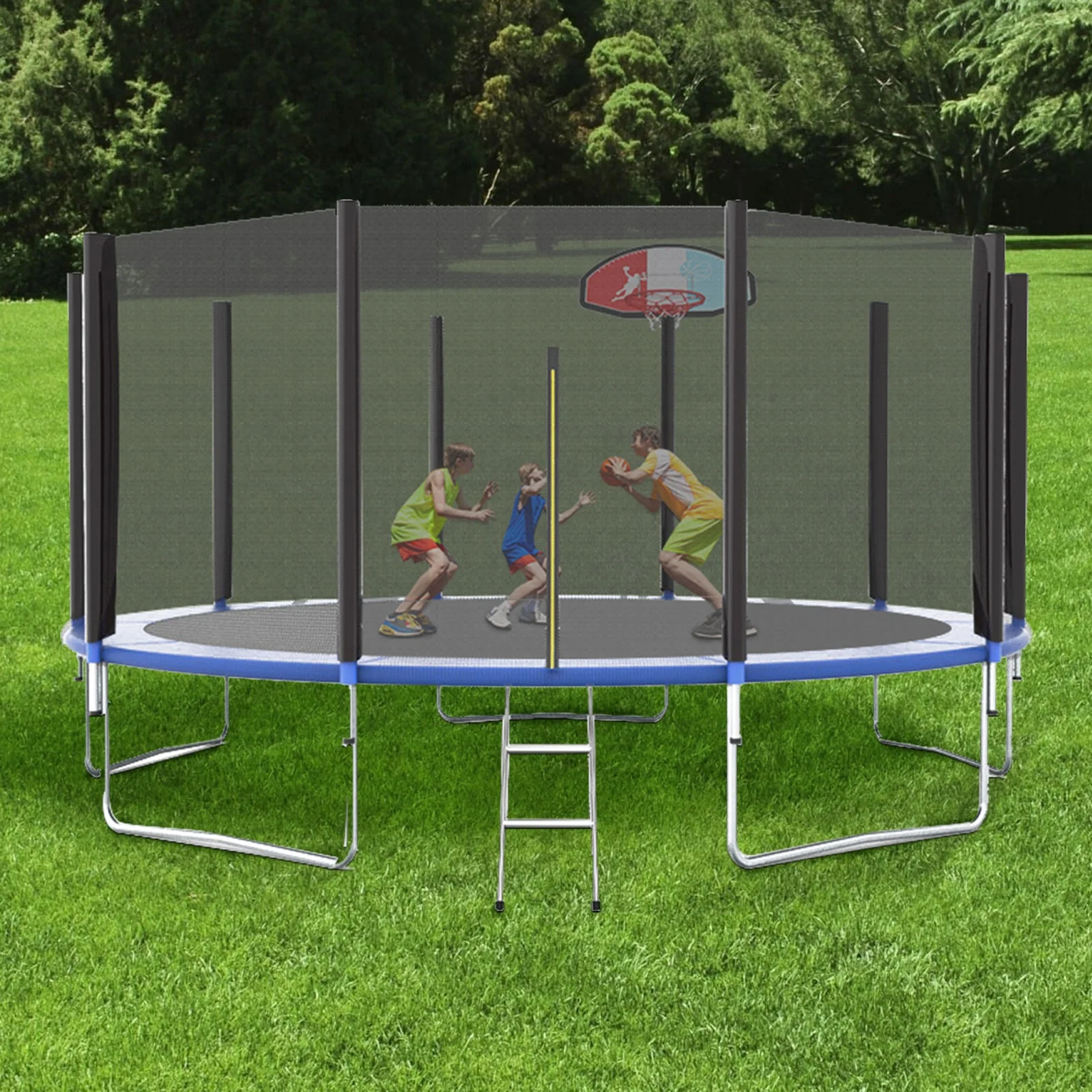 14FT Indoor/Outdoor Trampoline Bungee Jumping for Kids with Protective Net Plastic/PVC/Foam Materials 1 Year Warranty