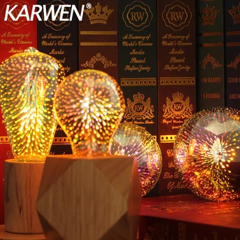 Żarówka LED Edisona 3D E27 AC85-265V Kolorowa żarówka dekoracyjna Vintage Fireworks ST64 G80 G95 A60 Świąteczna lampa LED Ampoule