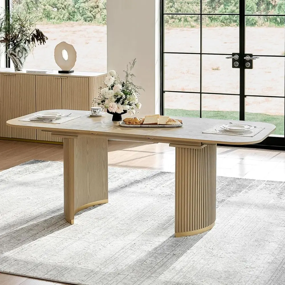 

Minimalist Wooden Extendable Dining Table for 4-8, 63-80, Suitable for Kitchen, Dining & Living Rooms, Easy Assembly