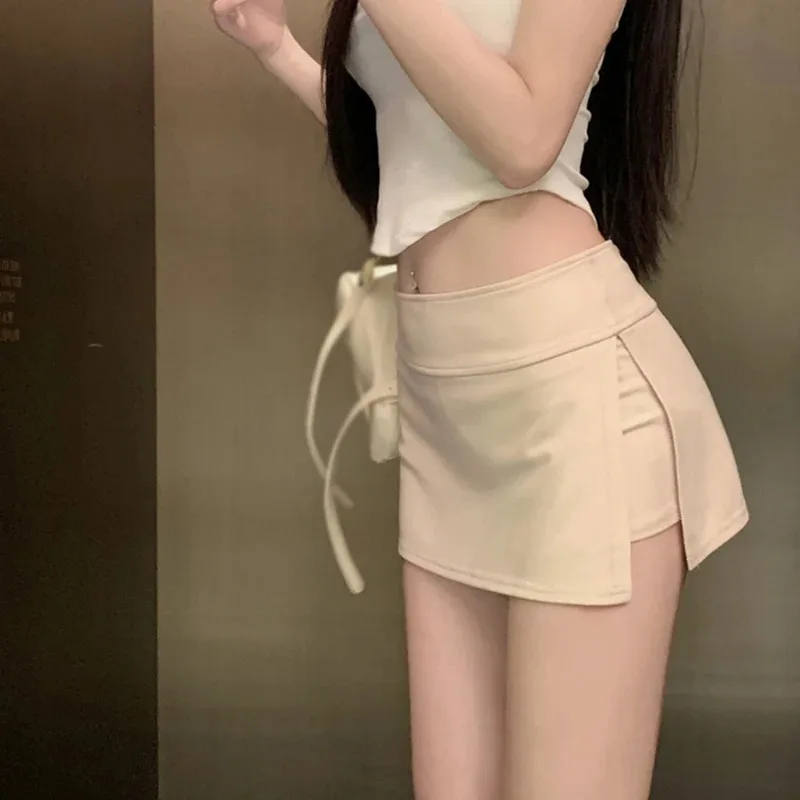 Women sexy low-waisted casual side split sports yoga solid color fashion slim wrap buttocks short skirts