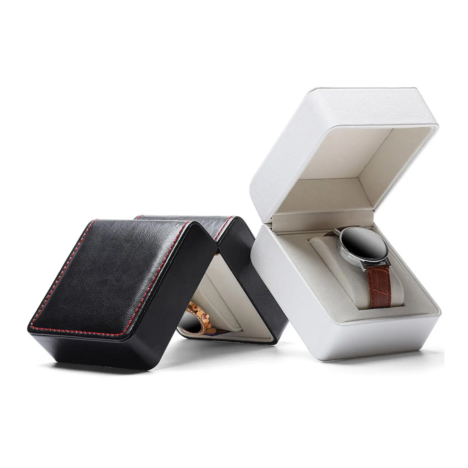 PU Leather Watch Box Vintage Velvet Lining Display Case Protective Organizer with Soft Leather Pillows for Men Women Jewelry Box