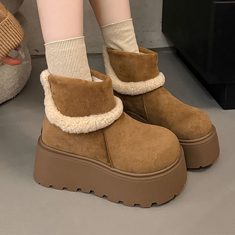 

Fur Women's Ankle Boots Flats Platform Warm Shoes Suede Fashion Cozy Winter Boots 2025 Casual Short Plush Snow Botas De Mujer