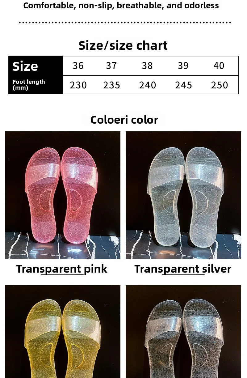 Damen-Flachsohlen-Pantoffeln 2026 Neu für Außenbereich, Bad, Zuhause, Universelle Kristall-Transparente Einfache Modische Sandalen – Detail 2