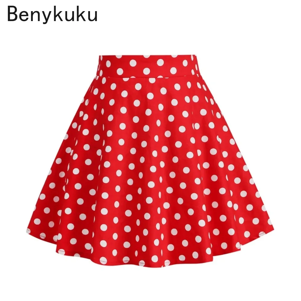 Red Polka Dot Print Girls Vintage Skirt 2025 Summer Children's Clothing Kids 50s Rockabilly Pinup Elastic Waist A-Line Skirts