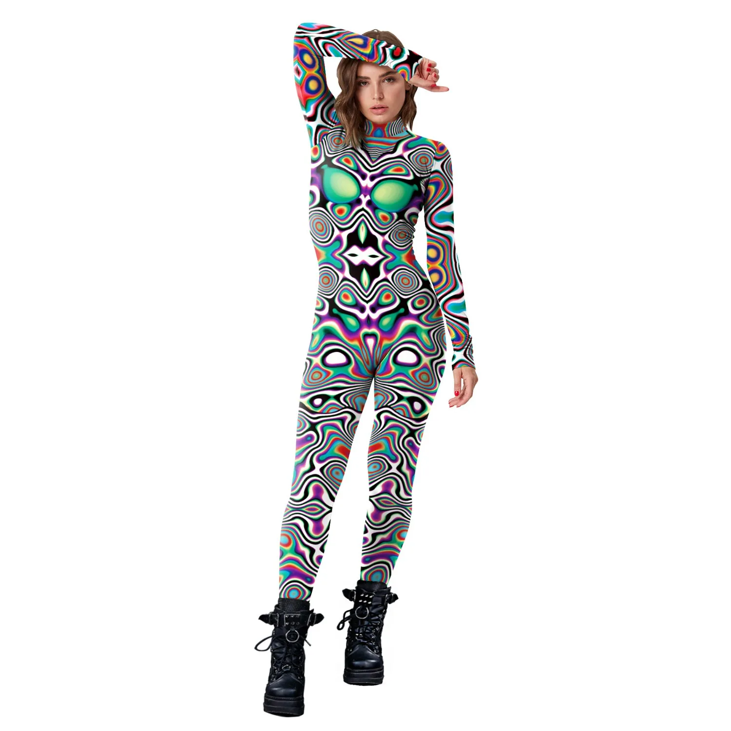 2024 Colorful Human Performance Costumes Graffiti Wave Role Play Jumpsuit Evening Party Performance Costumes For Adult