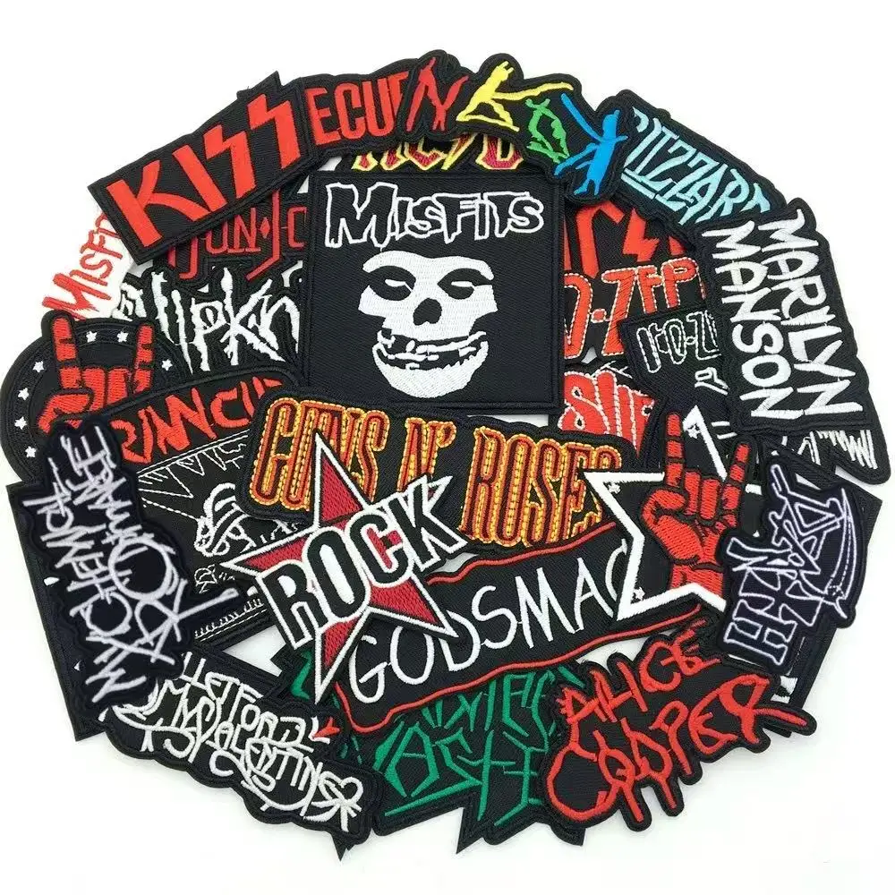 25pcs/lot Rock Band Patches for Clothing Embroidered Iron on Patches Music DIY Clothes Stripes Stickers Sewing Jacket