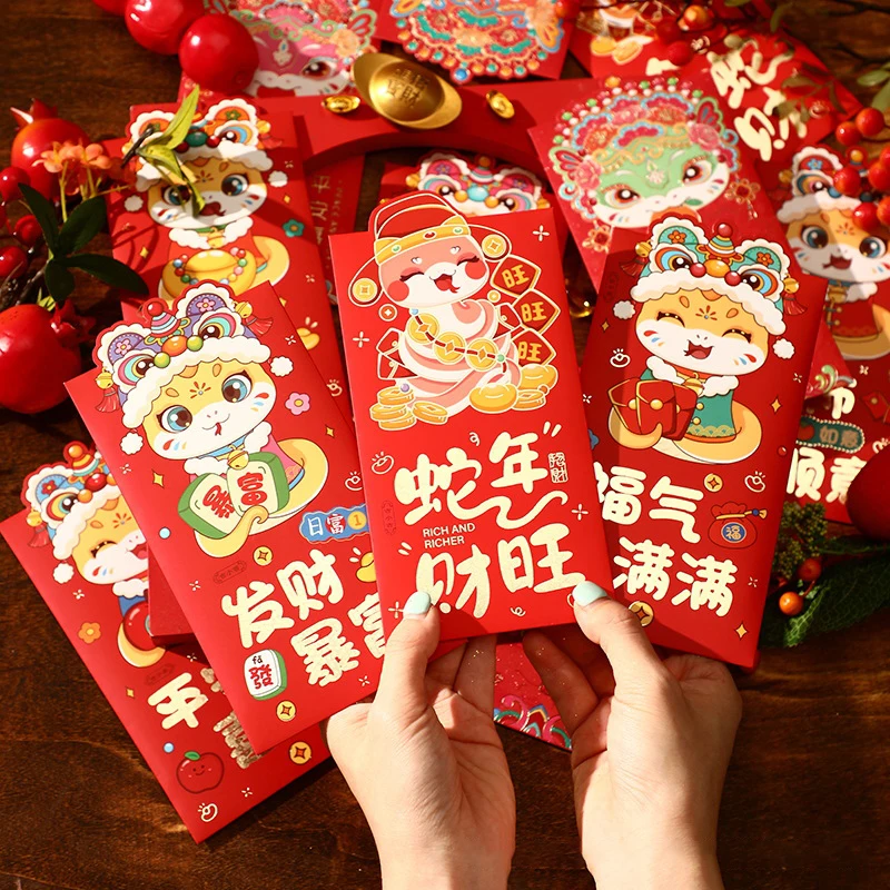 6Pcs Cartoon New Year Red Envelope Chinese Traditional Lucky Money Packets Chinese Spring Festival Good Luck Red Envelope