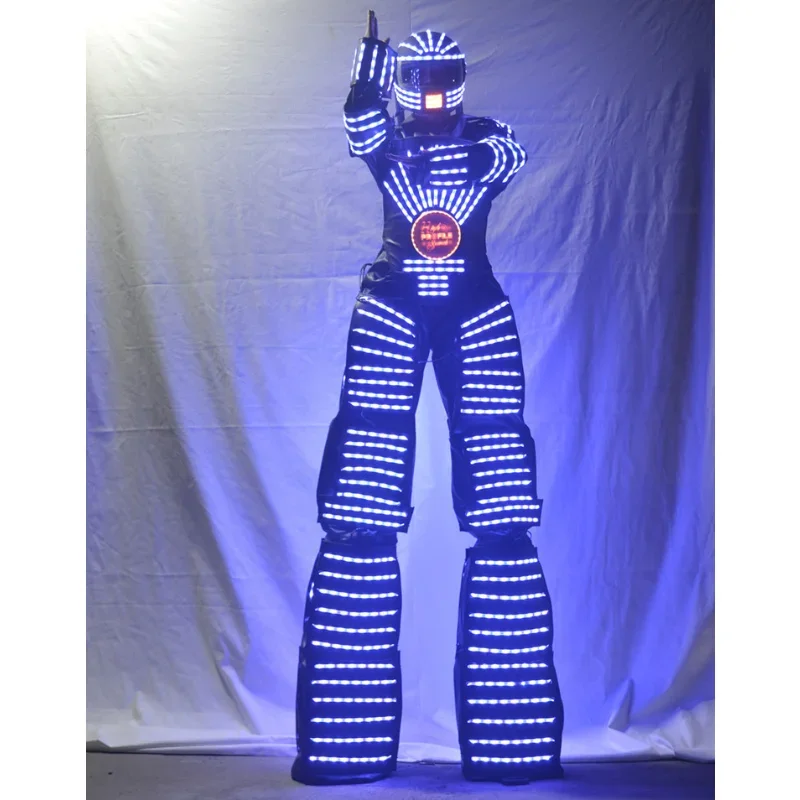 LED Luminous Robot Stilts Suit Stage Nightclub Costume Performance Cosplay Clothes Party Light Up Festival Outfits Men