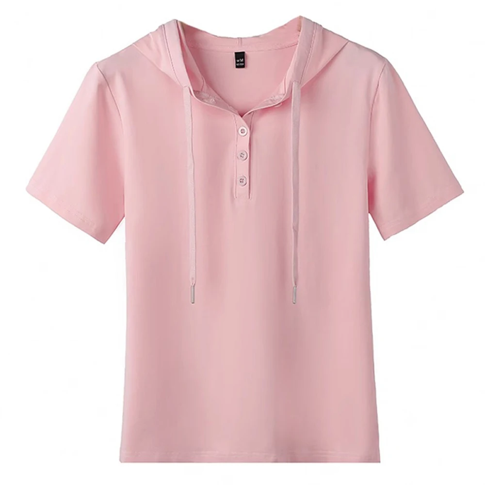 تي شيرت بقلنسوة بأكمام قصيرة من المحطة الأوروبية للسيدات صيفي جديد عصري وخفيف الوزن بتصميم فاخر وفضفاض غير رسمي كبير الحجم