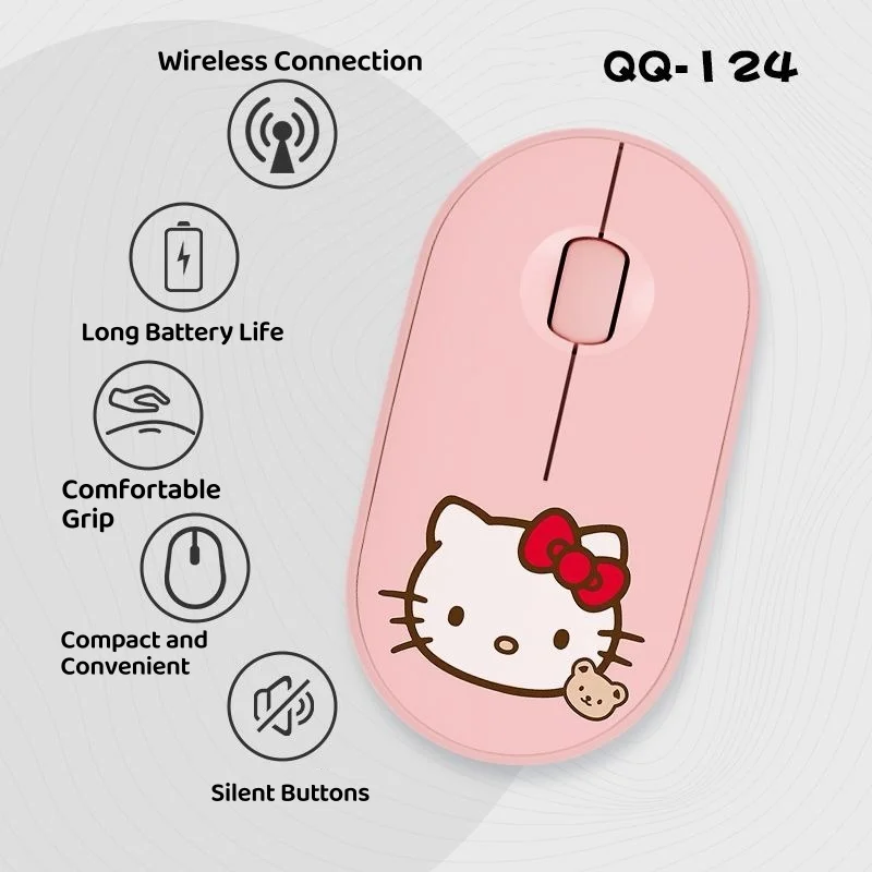 

2.4G Wireless Bluetooth Hello Kitty Mouse Cute Mini Portable Wireless Mouse Ergonomic Design Silent Mouse for Laptop Computer
